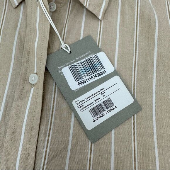 Everlane Women’s NWT Tan Coastal Striped The‎ Silky Cotton Relaxed Shirt 16/C48 - Picture 7 of 11